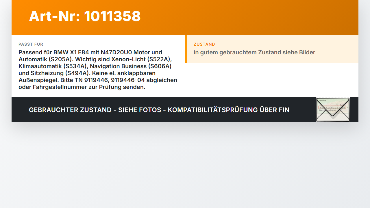 BMW X1 E84 X18D 09-12 2,0d 105KW Sicherungskasten Zentralelektrik Sicherungsbox BMW X1 E84 X18D 09-12 21.06.2010... Vorschau 3