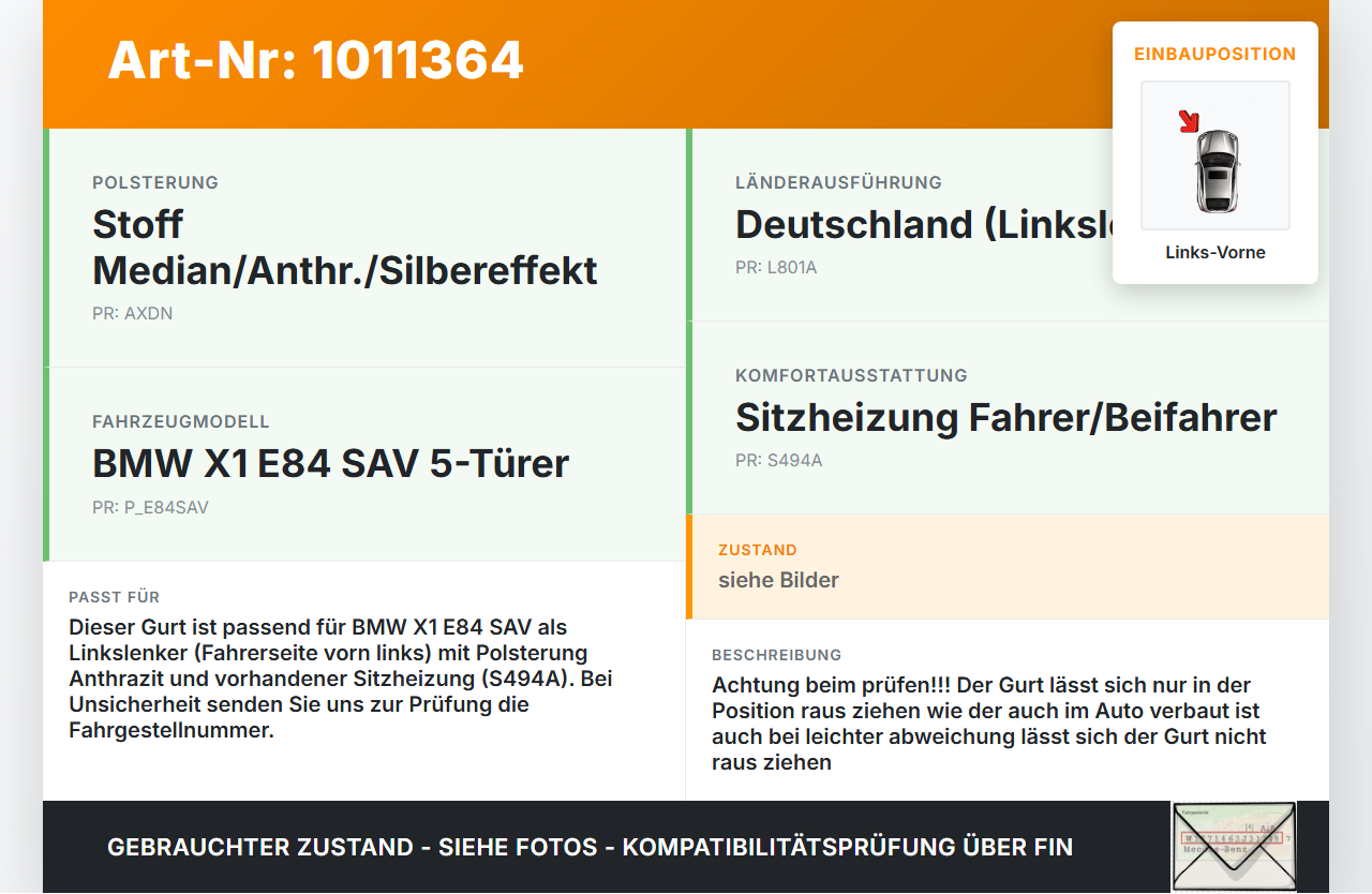 BMW X1 E84 X18D 09-12 Kombi Gurt Sicherheitsgurt Links Vorne BMW X1 E84 X18D 09-12 21.06.2010 2991281 72112991281... Vorschau 3