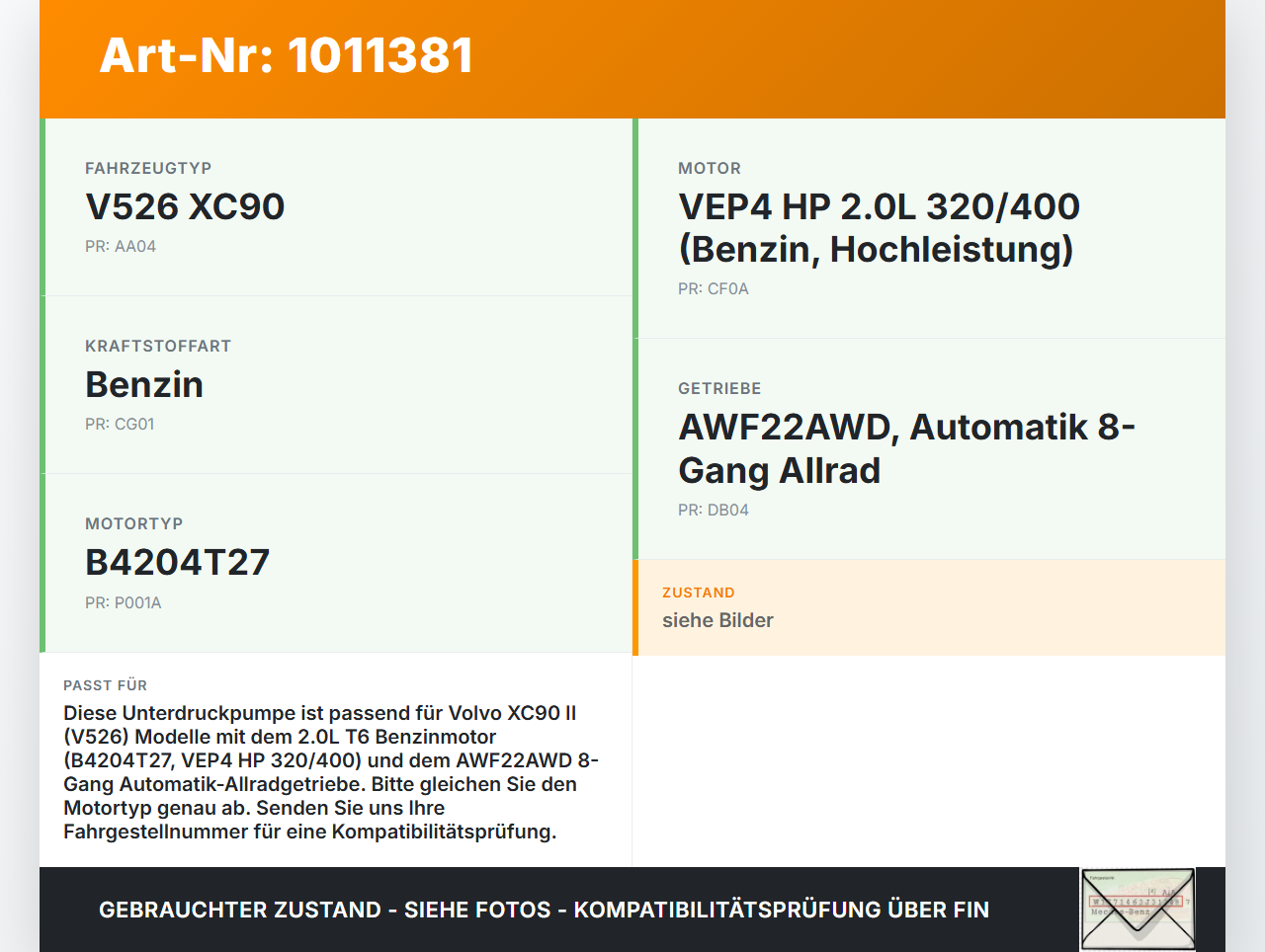 Volvo XC 90 XC90 II T6 T6 2,0 235KW B4204T27 Unterdruckpumpe Vakuumpumpe Volvo XC 90 XC90 II T6 02.11.2018 31316143... Vorschau 3