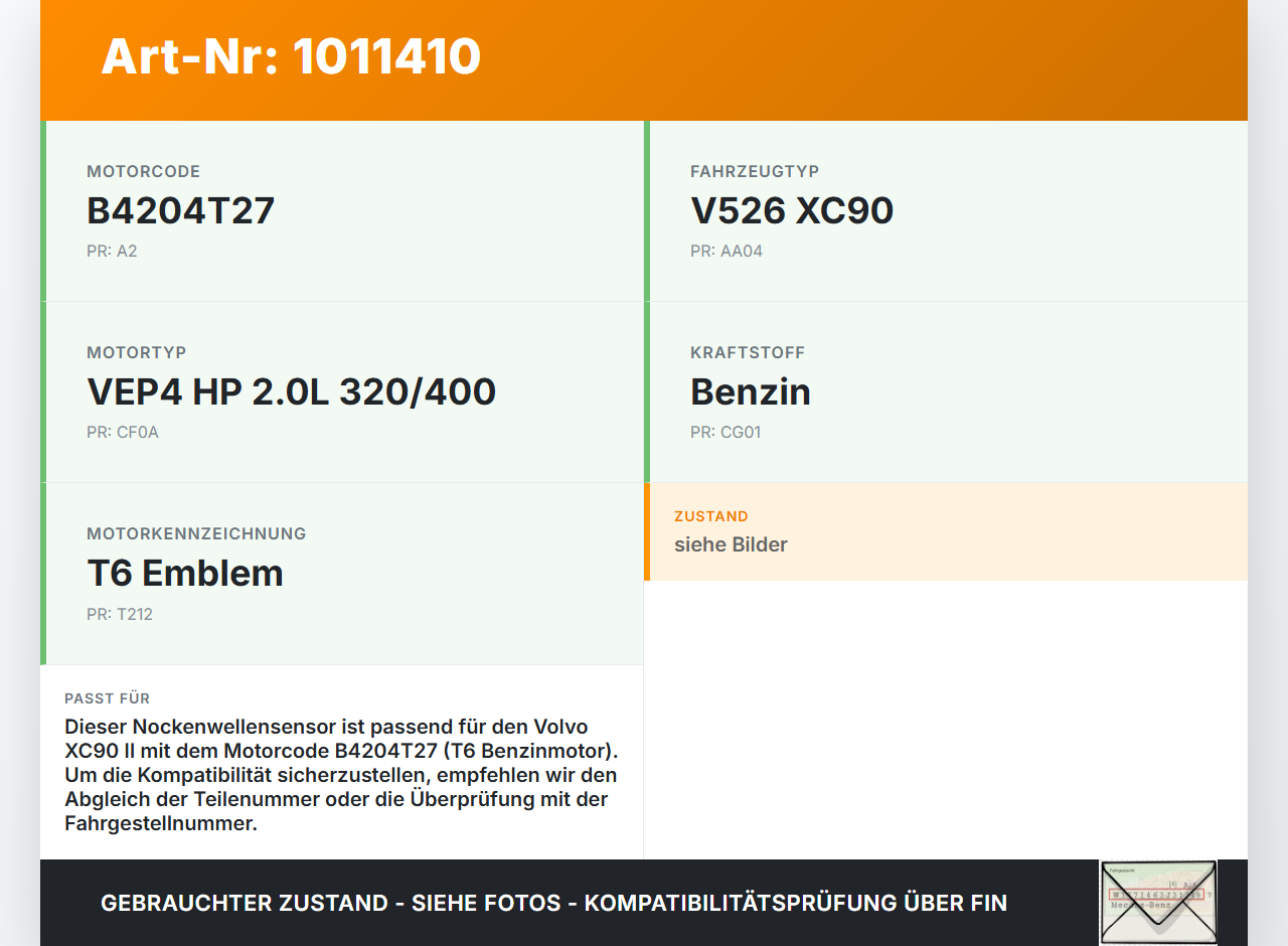 Volvo XC 90 XC90 II T6 T6 2,0 235KW B4204T27 Nockenwellensensor Impulsgeber Sensor Volvo XC 90 XC90 II T6... Vorschau 3