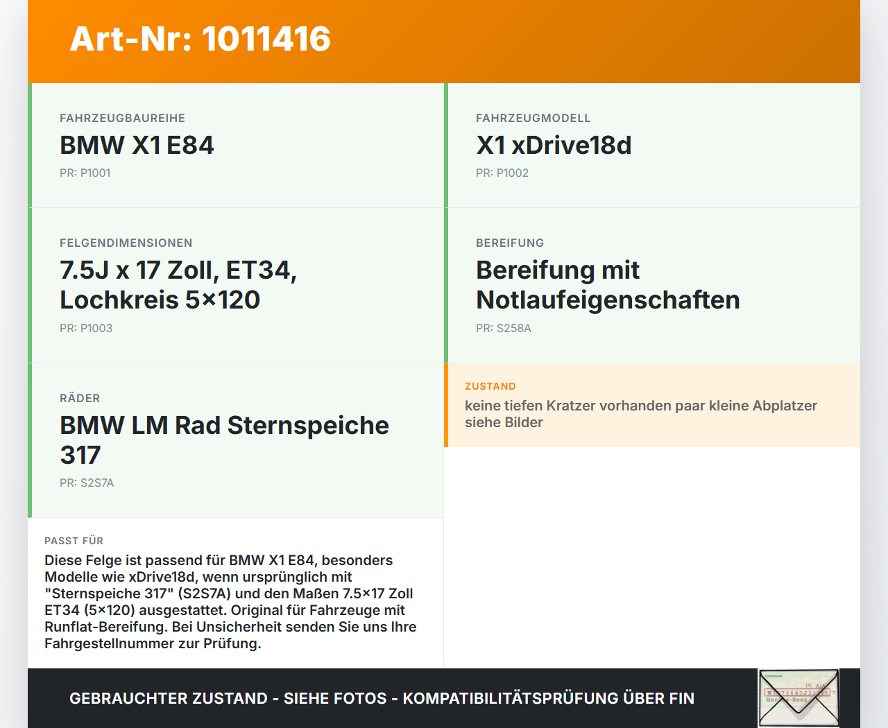 BMW X1 E84 X18D 09-12 1x Felge Alufelge 5X120 7.5X17Zoll ET34 BMW X1 E84 X18D 09-12 21.06.2010 6789140 3611-6789140... Vorschau 3