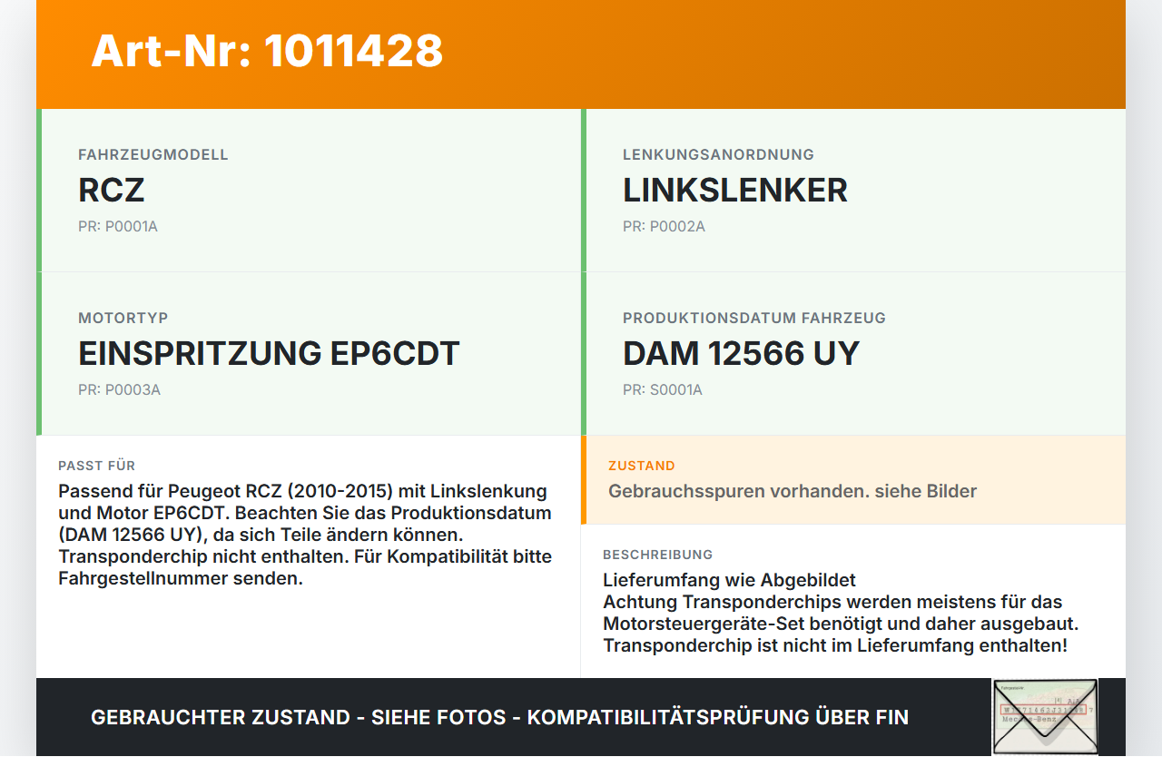Peugeot RCZ 10-15 Zündschloss Schließzylinder Set mit 2x Schlüssel Peugeot RCZ 10-15 18.04.2011 4162KF gebraucht Vorschau 3