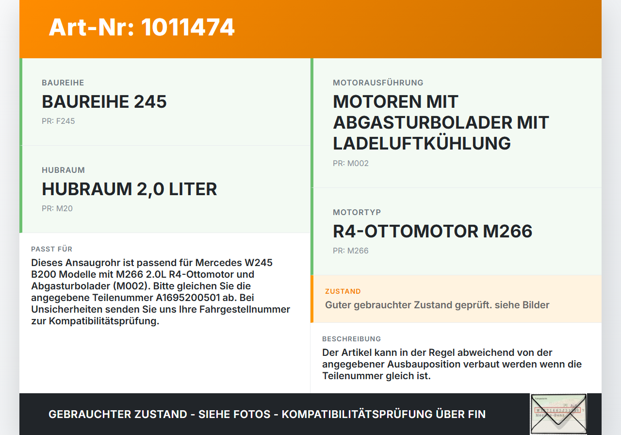 Mercedes W245 B200 05-08 2,0 100KW Ansaugrohr Ladeluftschlauch Luftschlauch Pos.1 Mercedes W245 B200 05-08... Vorschau 3