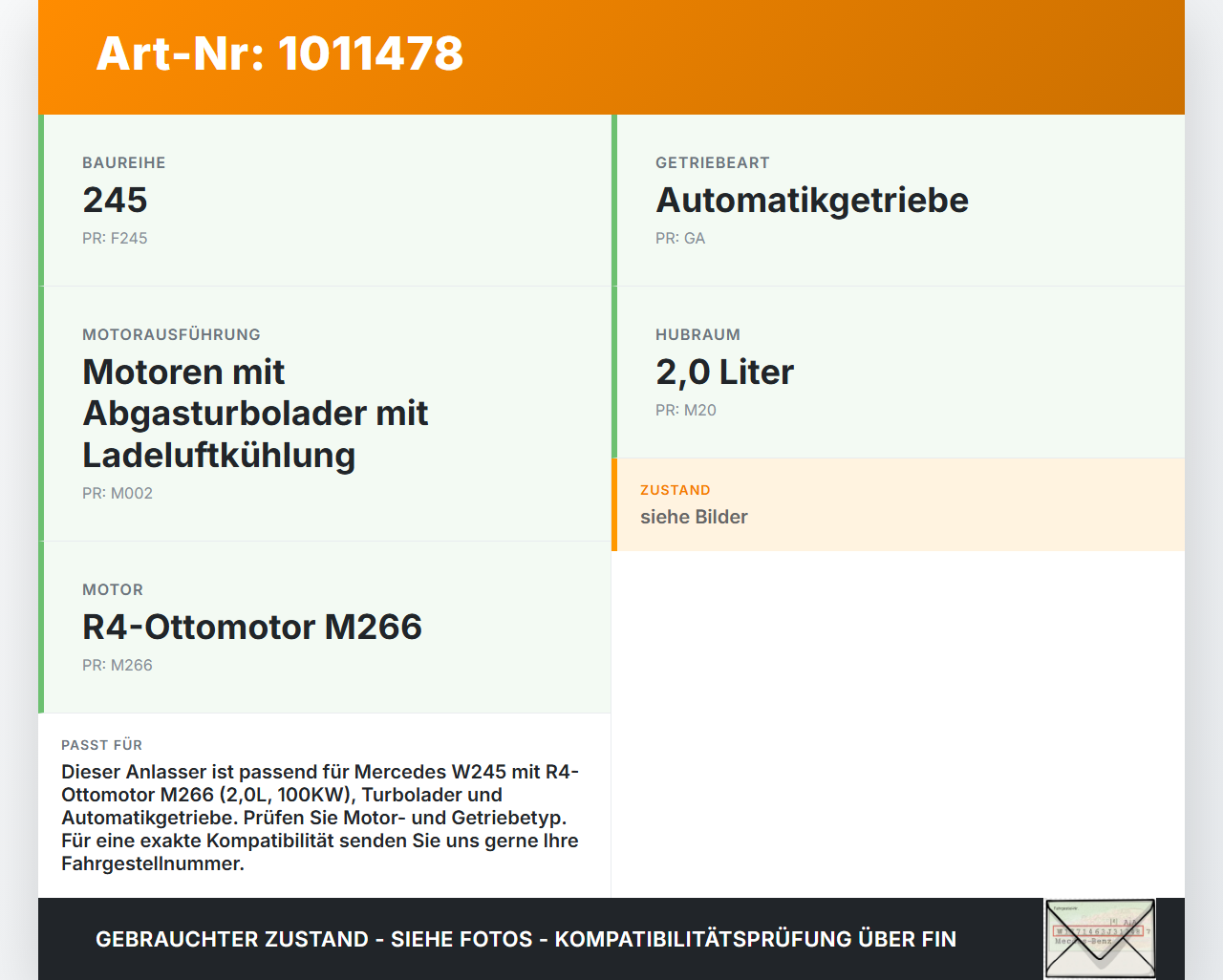 Mercedes W245 B200 05-08 2,0 100KW Autom Anlasser Starter Mercedes W245 B200 05-08 17.03.2006 A0061510301 STX200029... Vorschau 3