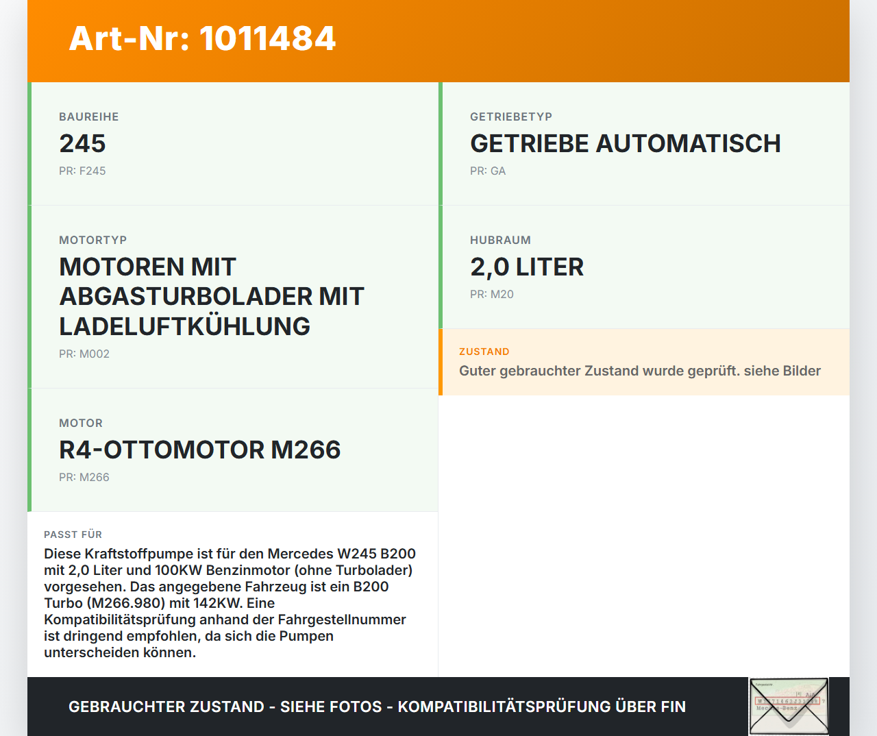 Mercedes W245 B200 05-08 2,0 100KW Kraftstoffpumpe Kraftstoff Förderpumpe Tankgeber Mercedes W245 B200 05-08... Vorschau 3