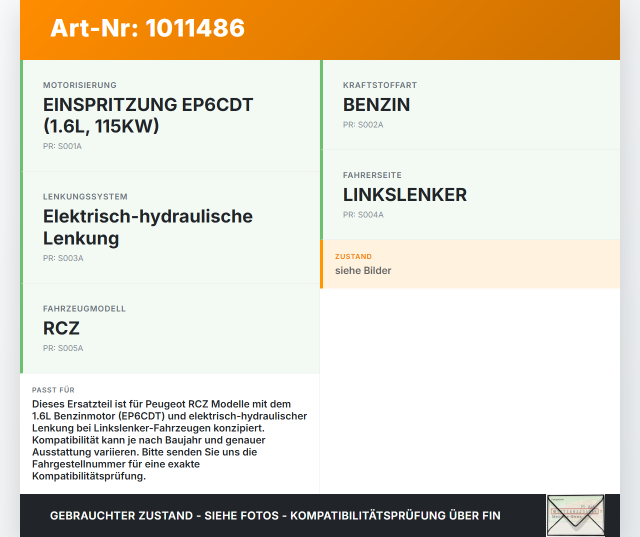 Peugeot RCZ 10-15 1,6 115KW Servopumpe Elektr. Hydraulikpumpe für Lenkung Lenkhilfe Peugeot RCZ 10-15 18.04.2011... Vorschau 3