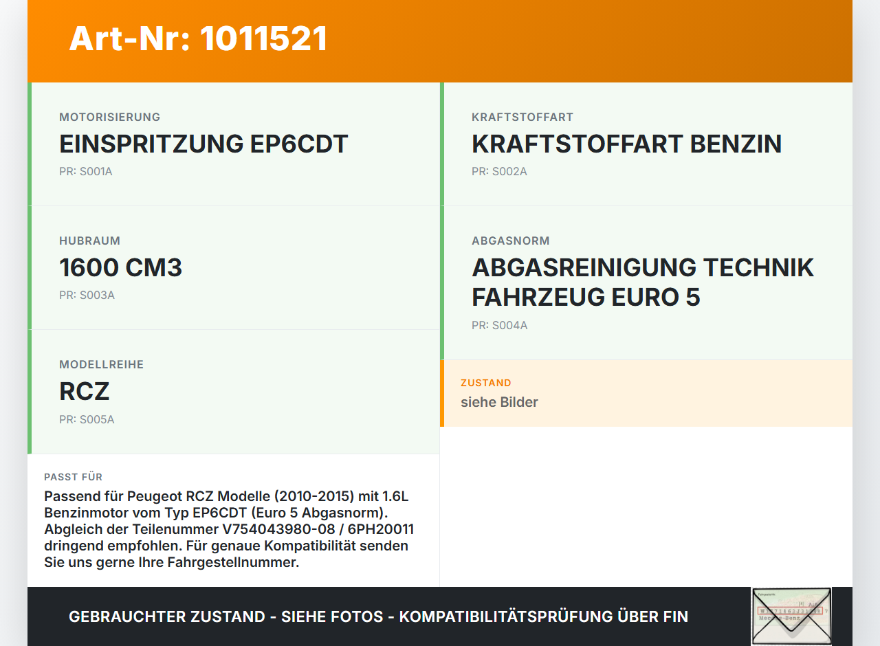 Peugeot RCZ 10-15 1,6 115KW Railsensor Drucksensor Peugeot RCZ 10-15 18.04.2011 V754043980-08 6PH20011 gebraucht Vorschau 3