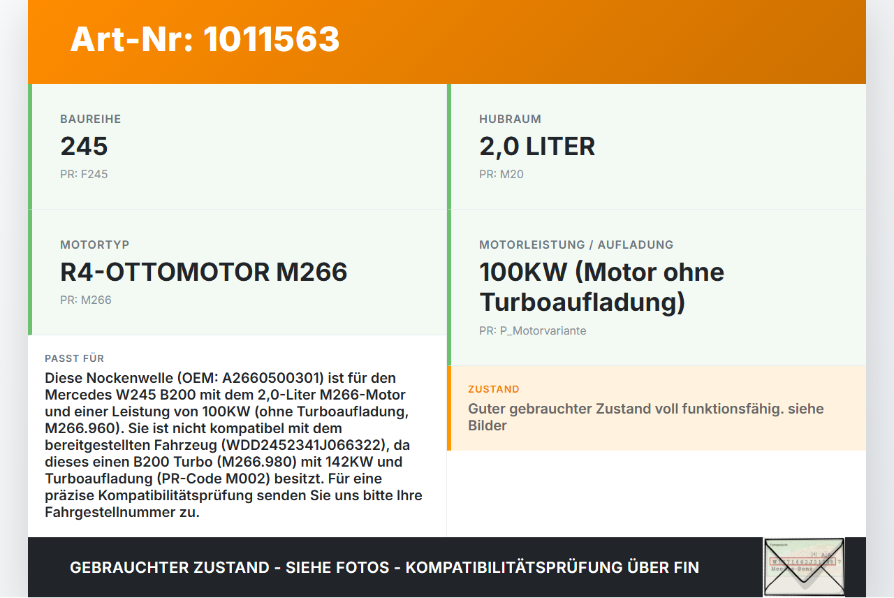 Mercedes W245 B200 05-08 2,0 100KW Nockenwelle mit Nockenwellenrad Mercedes W245 B200 05-08 17.03.2006 A2660500301... Vorschau 3