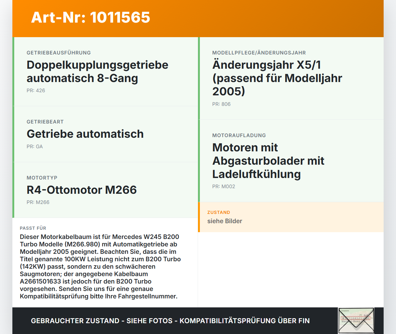 Mercedes W245 B200 05-08 2,0 100KW Kabelbaum Motorkabelbaum Leitungssatz für Motor Mercedes W245 B200 05-08... Vorschau 3