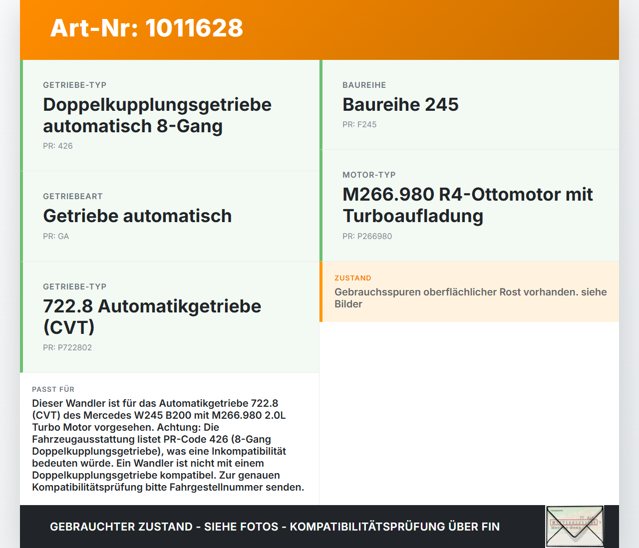 Mercedes W245 B200 05-08 2,0 100KW Autom Wandler Drehmomentwandler für Getriebe Mercedes W245 B200 05-08 17.03.2006... Vorschau 3