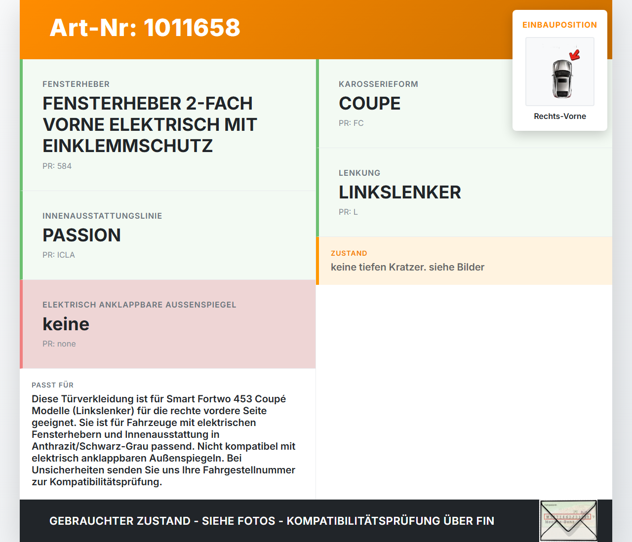 Smart Fortwo 453 14-24 Coupe Türverkleidung Türpappe Rechts Vorne Anthrazit Smart Fortwo 453 14-24 28.03.2017... Vorschau 3