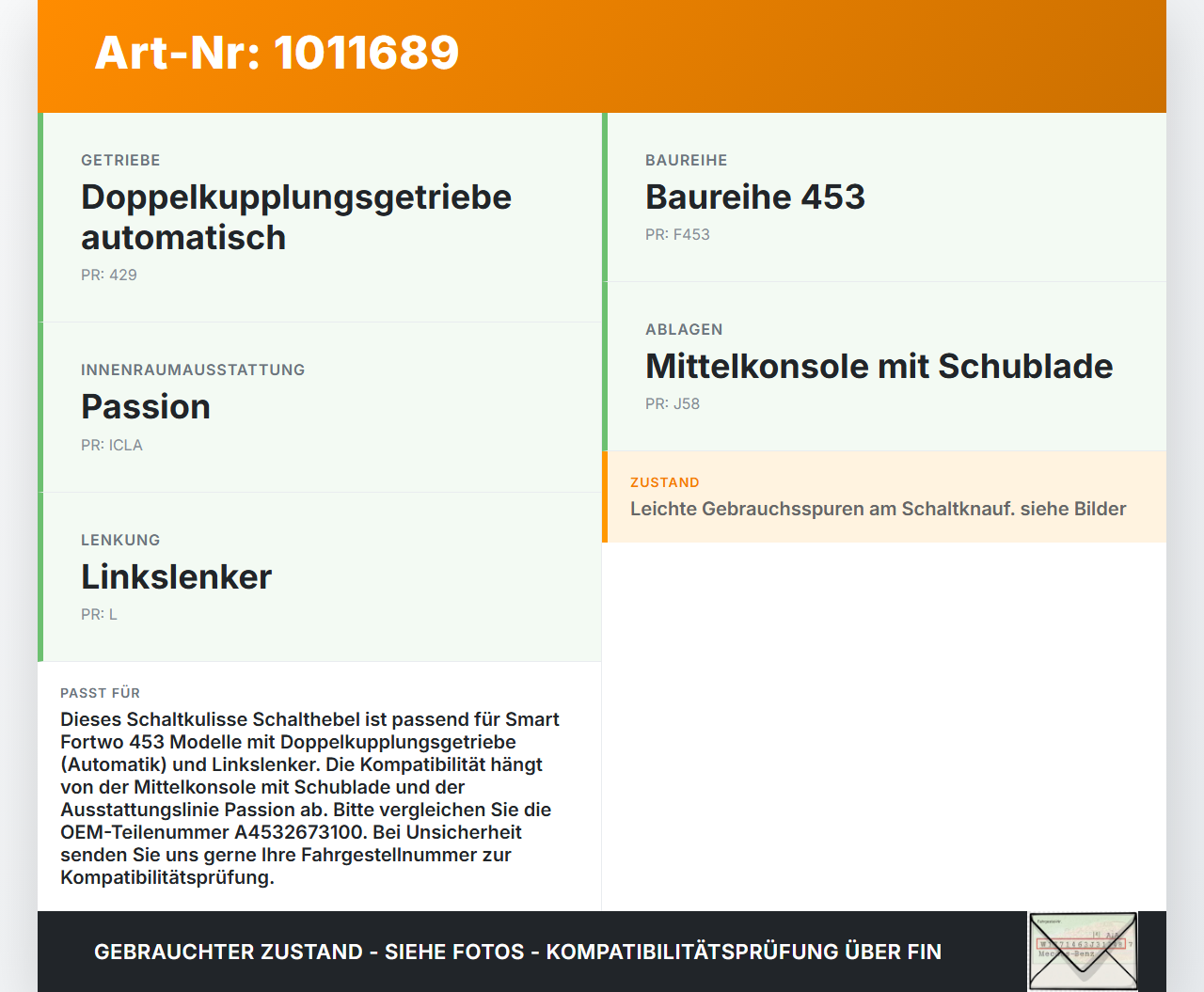 Smart Fortwo 453 14-24 1,0 52KW Autom Schaltkulisse Schalthebel Smart Fortwo 453 14-24 28.03.2017 A4532673100... Vorschau 3