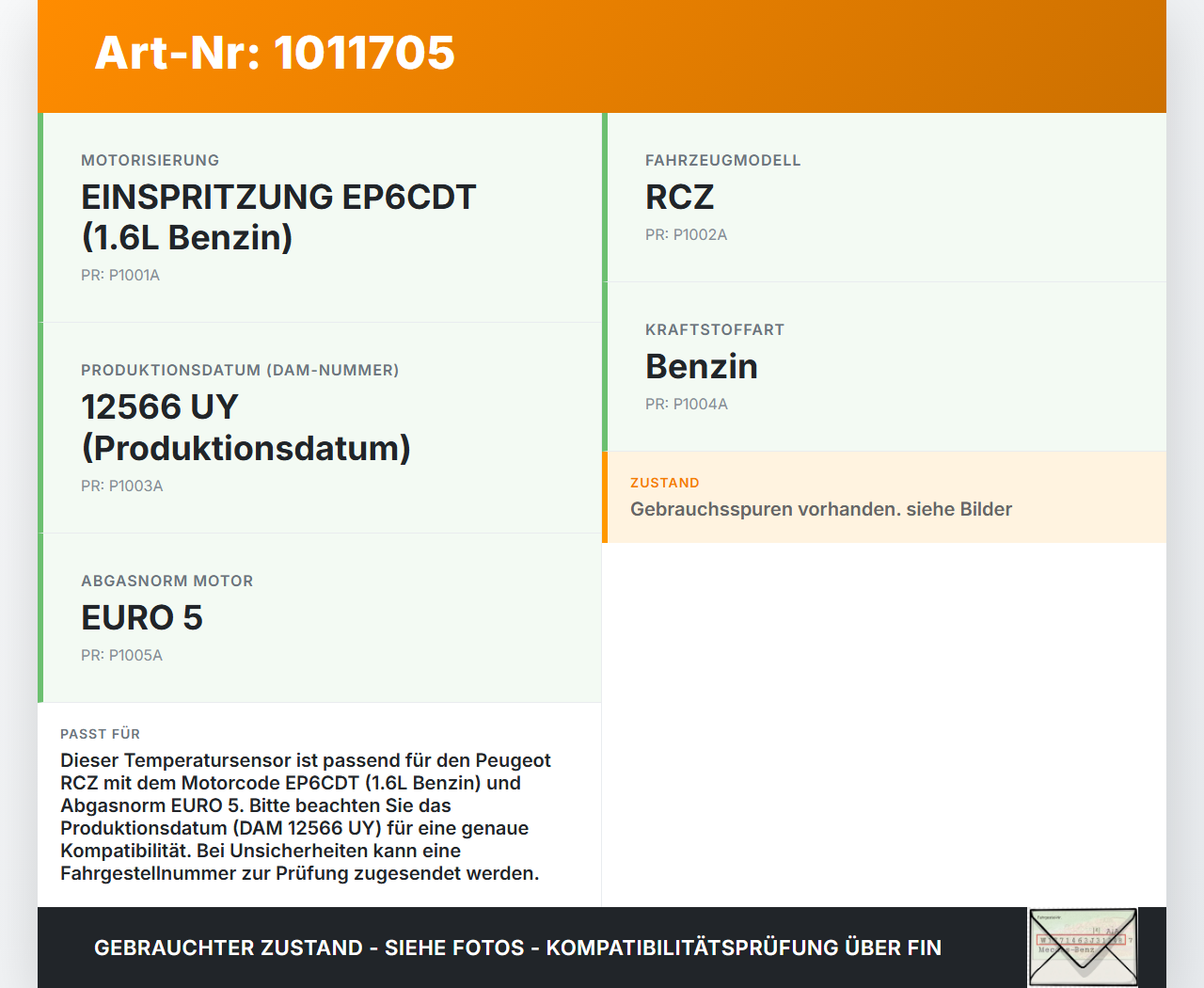 Peugeot RCZ 10-15 Temperatursensor Peugeot RCZ 10-15 18.04.2011 gebraucht Vorschau 3