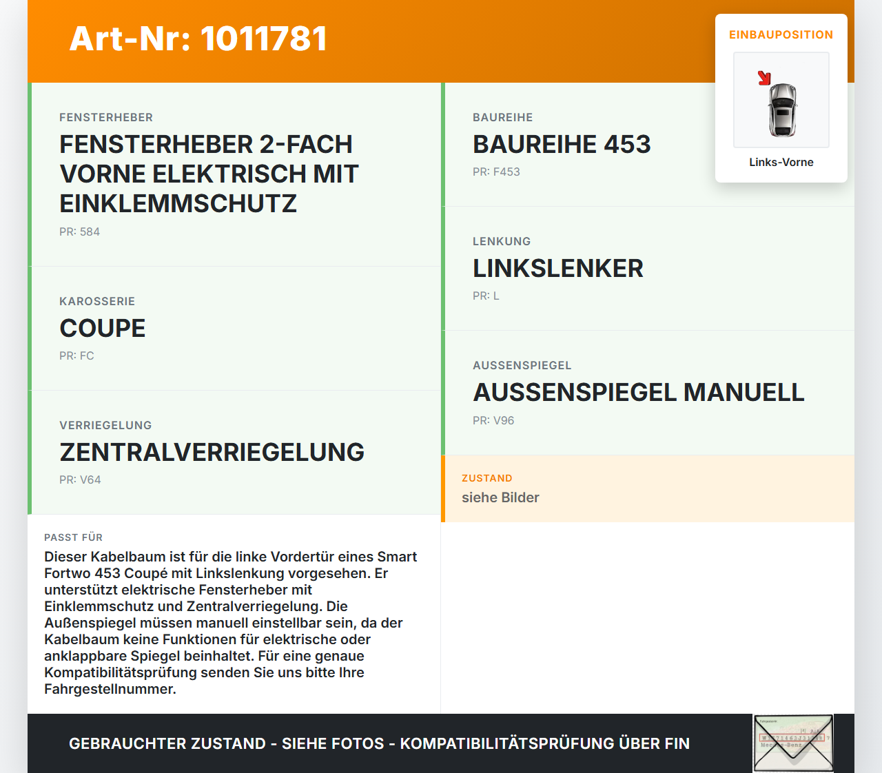 Smart Fortwo 453 14-24 Coupe Kabelbaum Tür und Fensterheber Links Vorne Smart Fortwo 453 14-24 28.03.2017... Vorschau 3