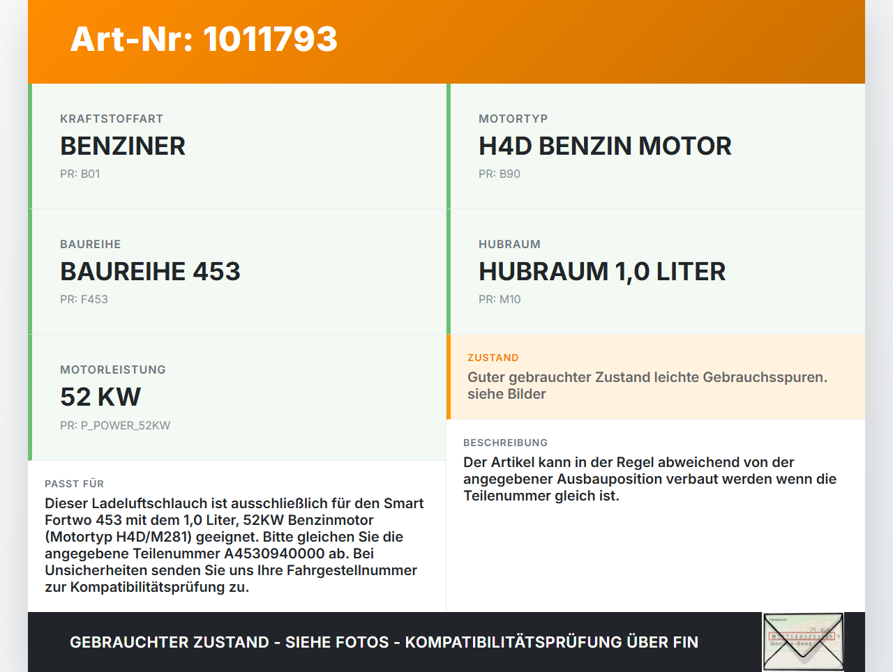 Smart Fortwo 453 14-24 1,0 52KW Ansaugrohr Ladeluftschlauch Luftschlauch Pos.1 Smart Fortwo 453 14-24 28.03.2017... Vorschau 3