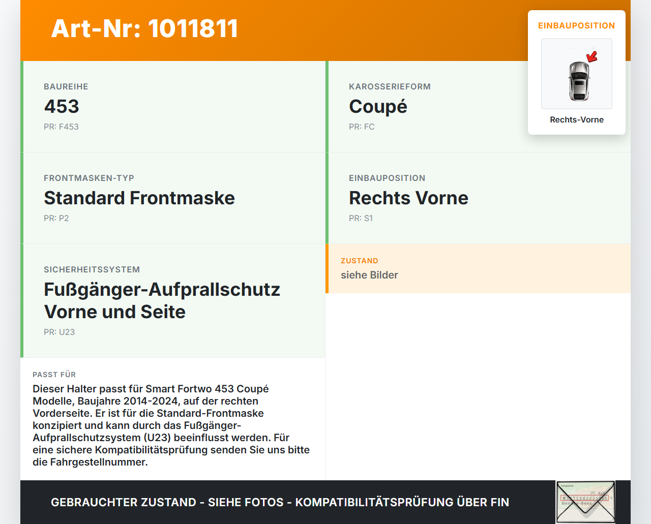 Smart Fortwo 453 14-24 Coupe Halter Träger Aufnahme Führung für Frontmaske Rechts Vorne Smart Fortwo 453 14-24... Vorschau 3