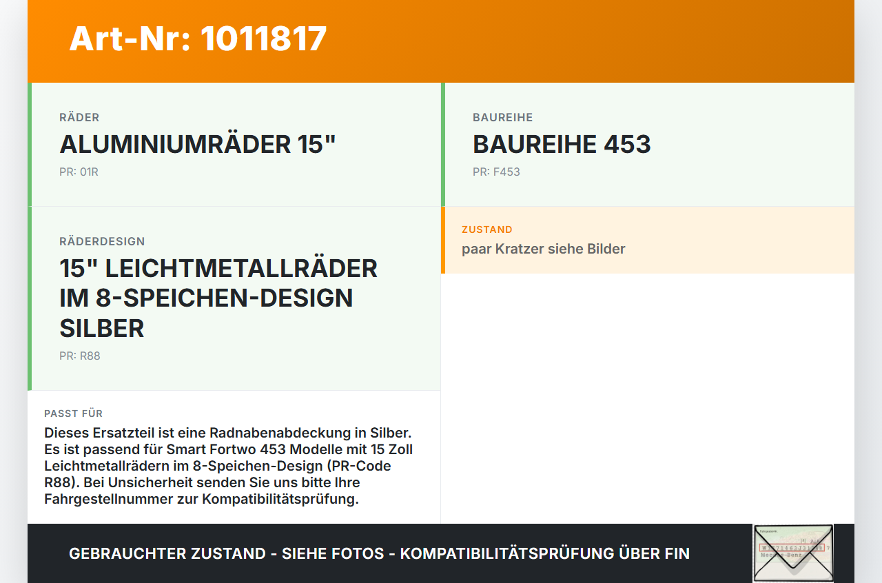 Smart Fortwo 453 14-24 1x Radnabenabdeckung Rad Nabenabdeckung Nabenblende Pos.2 Smart Fortwo 453 14-24 28.03.2017... Vorschau 3