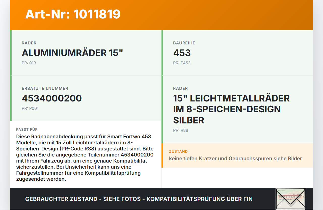 Smart Fortwo 453 14-24 1x Radnabenabdeckung Rad Nabenabdeckung Nabenblende Pos.4 Smart Fortwo 453 14-24 28.03.2017... Vorschau 3