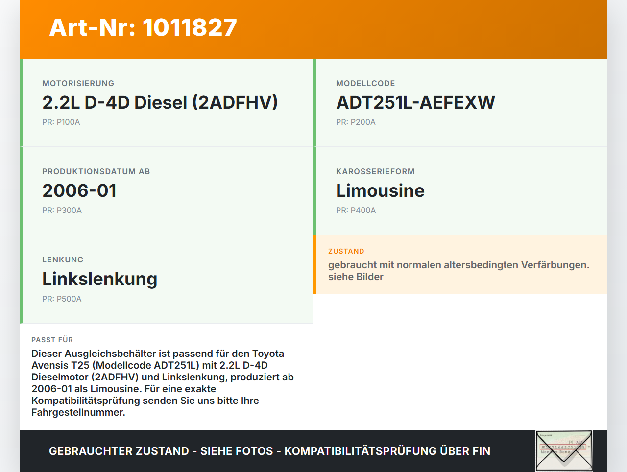 Toyota Avensis T25 06-08 D-4D 2,2 130KW Ausgleichsbehälter f. Kühlmittel Toyota Avensis T25 06-08 02.02.2006 gebraucht Vorschau 3