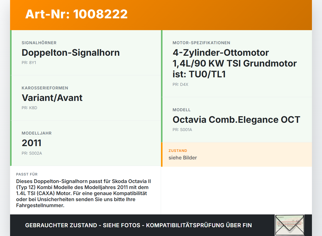 Skoda Octavia 1Z II 09-13 Hupe Signalhorn Skoda Octavia 1Z II 09-13 27.01.2011 1K0951221B 001157 10388175 gebraucht Vorschau 3