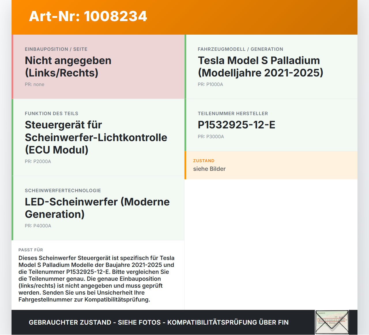 Tesla Model S Palladium 21-25 Scheinwerfer Steuergerät Licht Kontrolle ECU Modul Tesla Model S Palladium 21-25... Vorschau 3