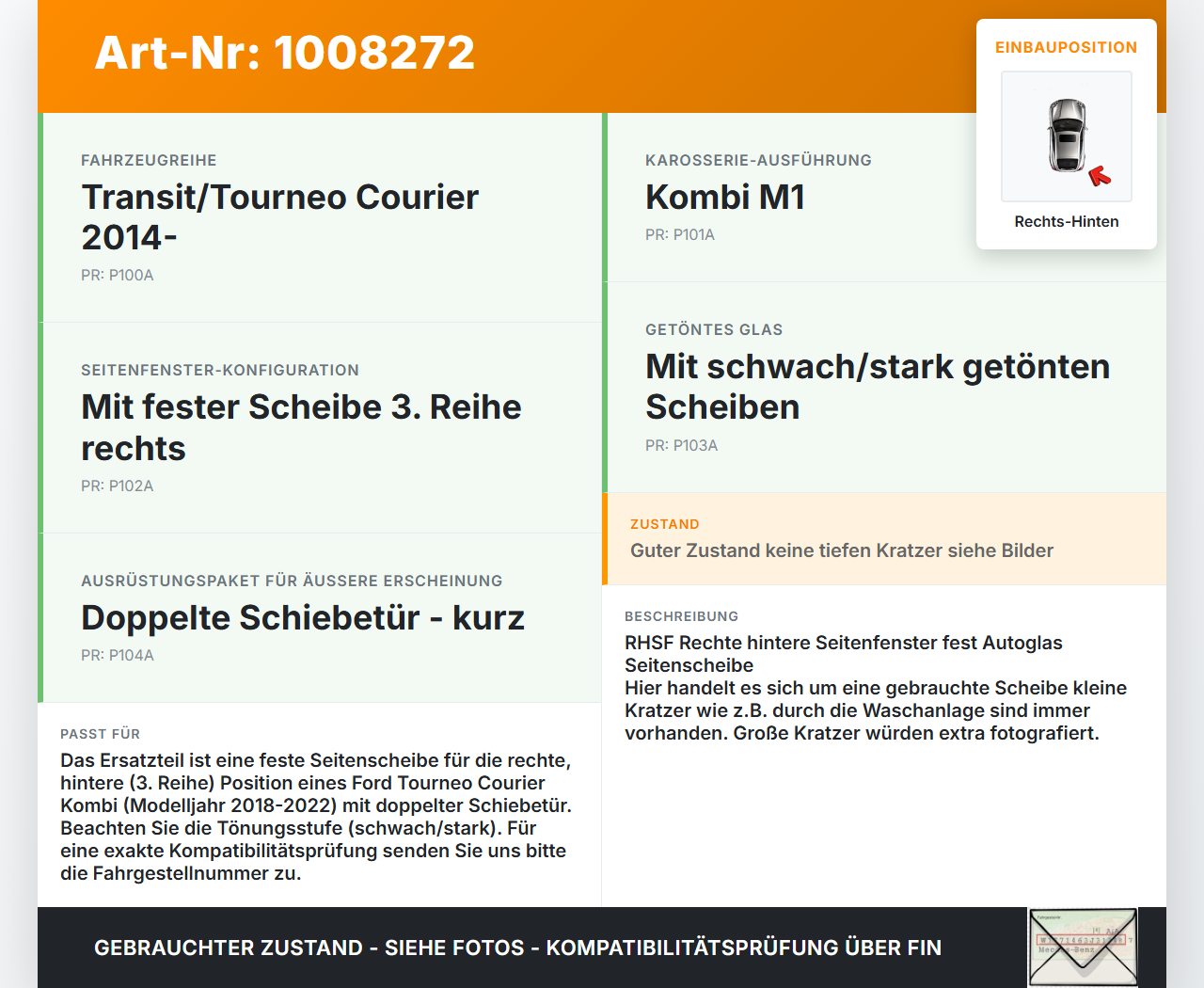 Ford Tourneo Courier 18-22 Kombi Seitenscheibe Feste Scheibe Rechts Hinten Ford Tourneo Courier 18-22 30.12.2017... Vorschau 3