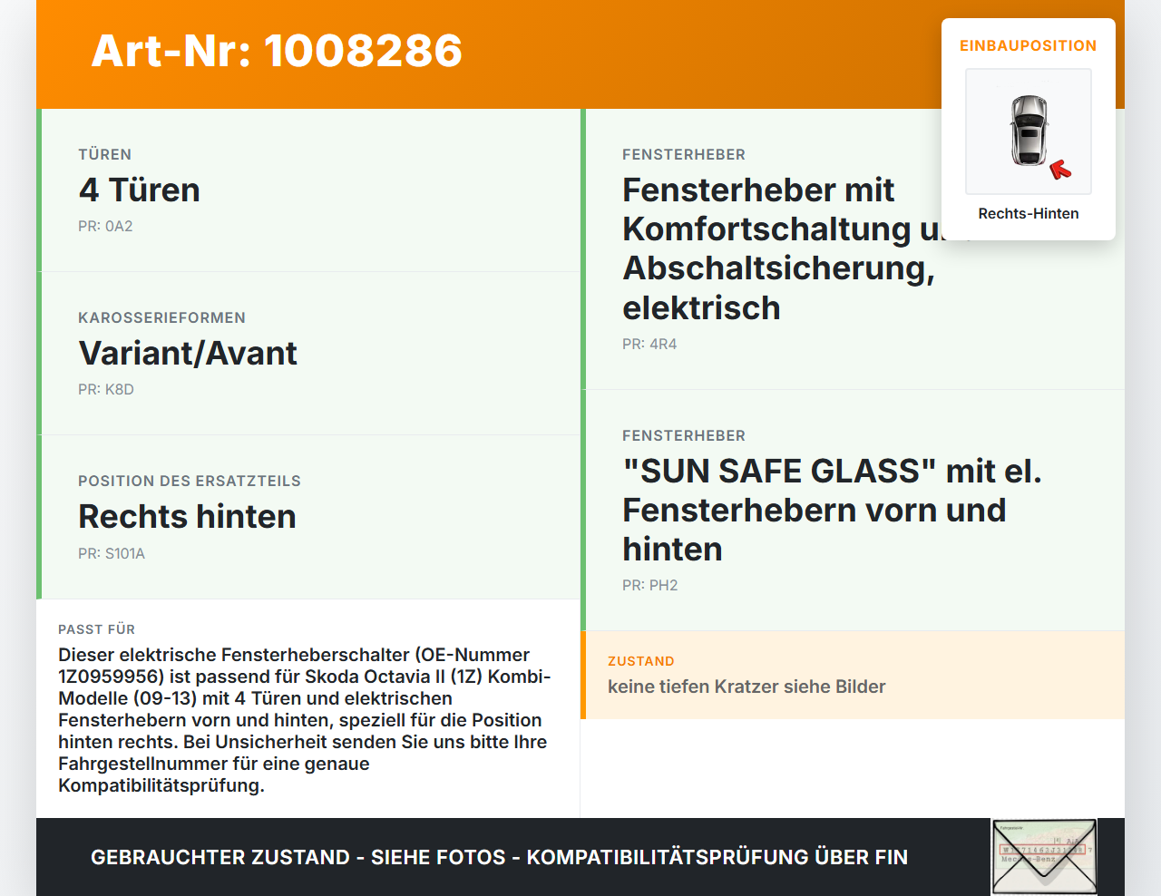 Skoda Octavia 1Z II 09-13 Kombi Fensterheberschalter Schalter Rechts Hinten Skoda Octavia 1Z II 09-13 27.01.2011... Vorschau 3