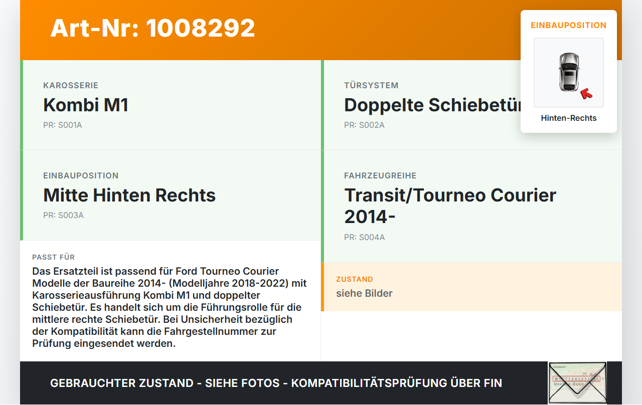 Ford Tourneo Courier 18-22 Kombi Führungsrolle Schiebetür Mitte Hinten Rechts Ford Tourneo Courier 18-22 30.12.2017... Vorschau 3