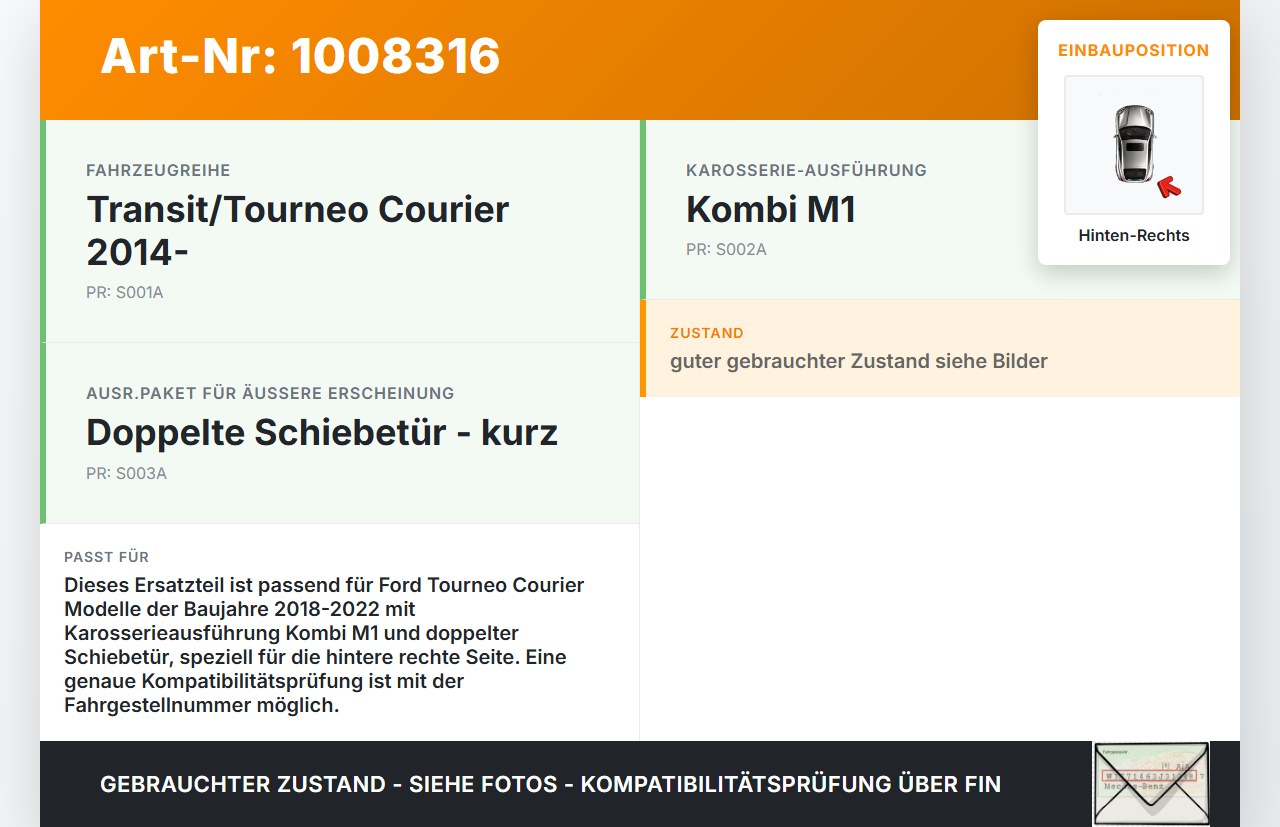 Ford Tourneo Courier 18-22 Kombi Führungsrolle Schiebetür Rollenführung Hinten Rechts Ford Tourneo Courier 18-22... Vorschau 3