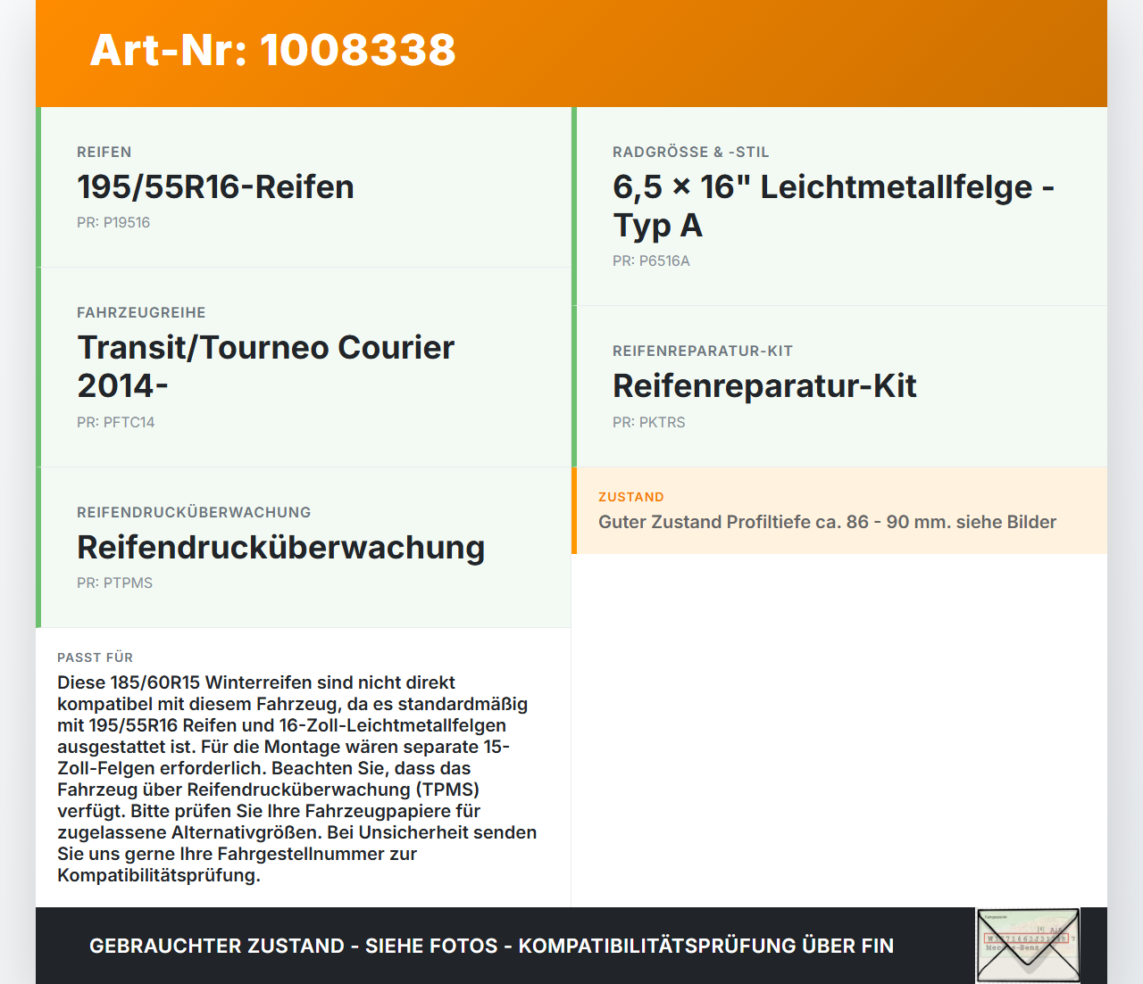 Ford Tourneo Courier 18-22 2x Reifen Winterreifen Continental 185/60R15 88T 8.56-8.99mm Ford Tourneo Courier 18-22... Vorschau 3