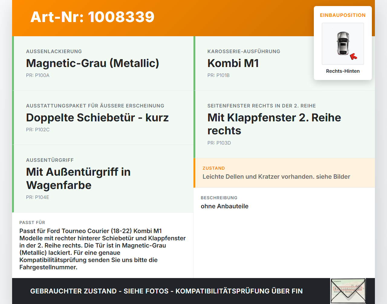 Ford Tourneo Courier 18-22 Kombi Tür Schiebetür Rechts Hinten Ford Tourneo Courier 18-22 30.12.2017 PET76-24630-AT... Vorschau 3