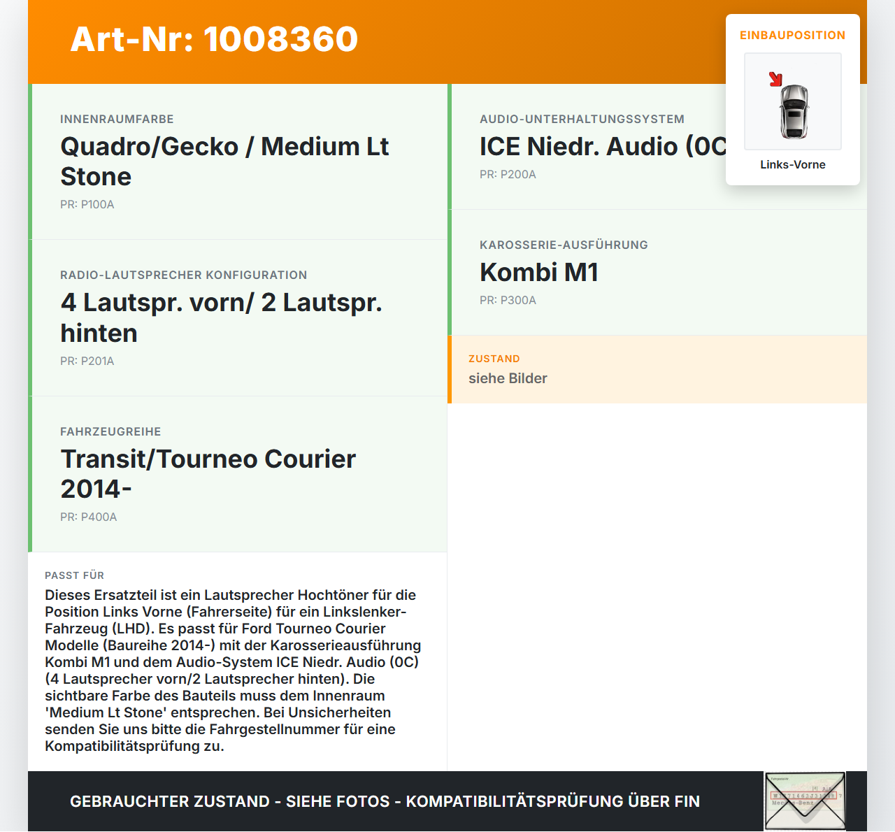 Ford Tourneo Courier 18-22 Lautsprecher Hochtöner Links Vorne Ford Tourneo Courier 18-22 30.12.2017 8A6T-18808-BB... Vorschau 3