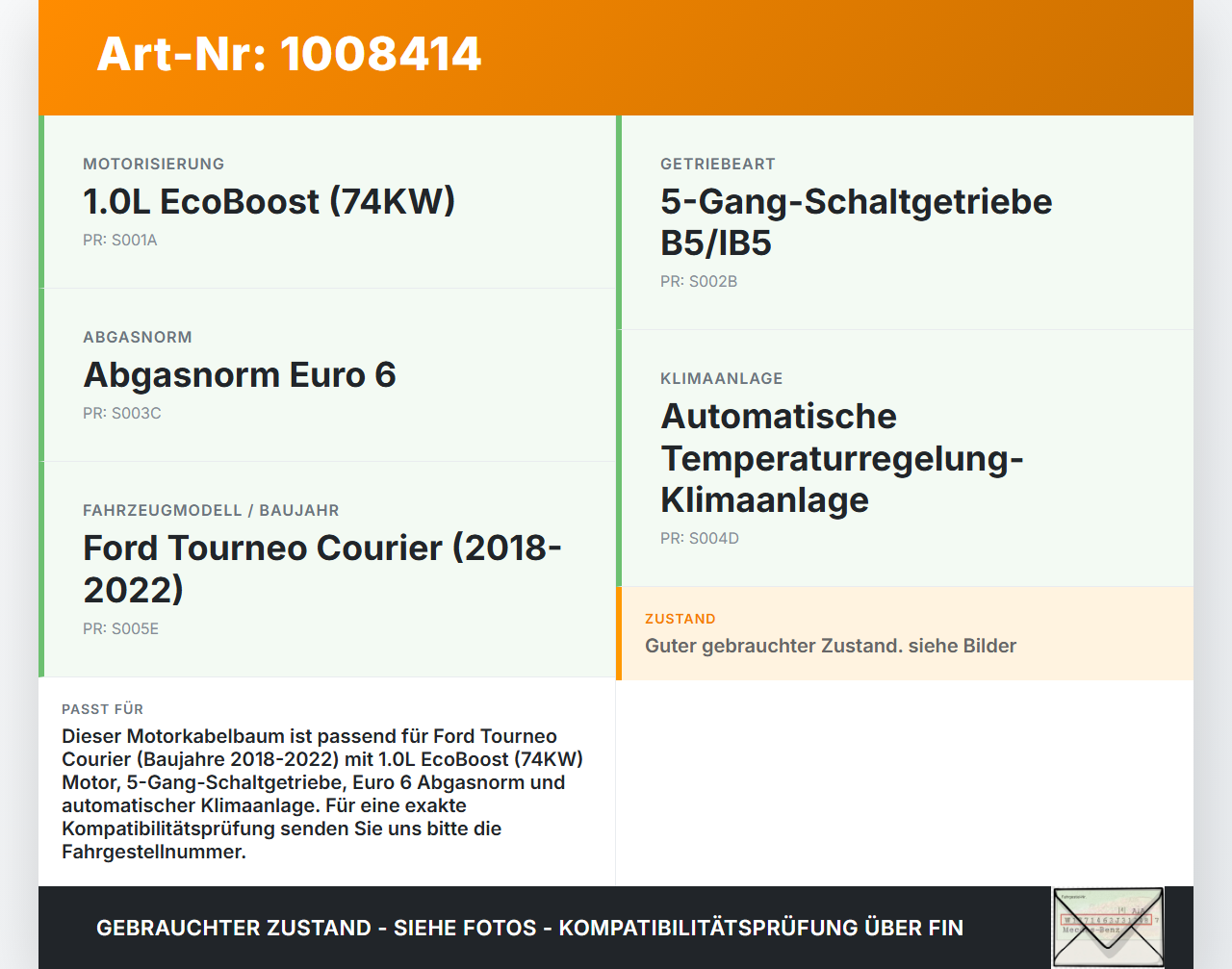 Ford Tourneo Courier 18-22 1,0 74KW Kabelbaum Motorkabelbaum Leitungssatz Motor Ford Tourneo Courier 18-22... Vorschau 3