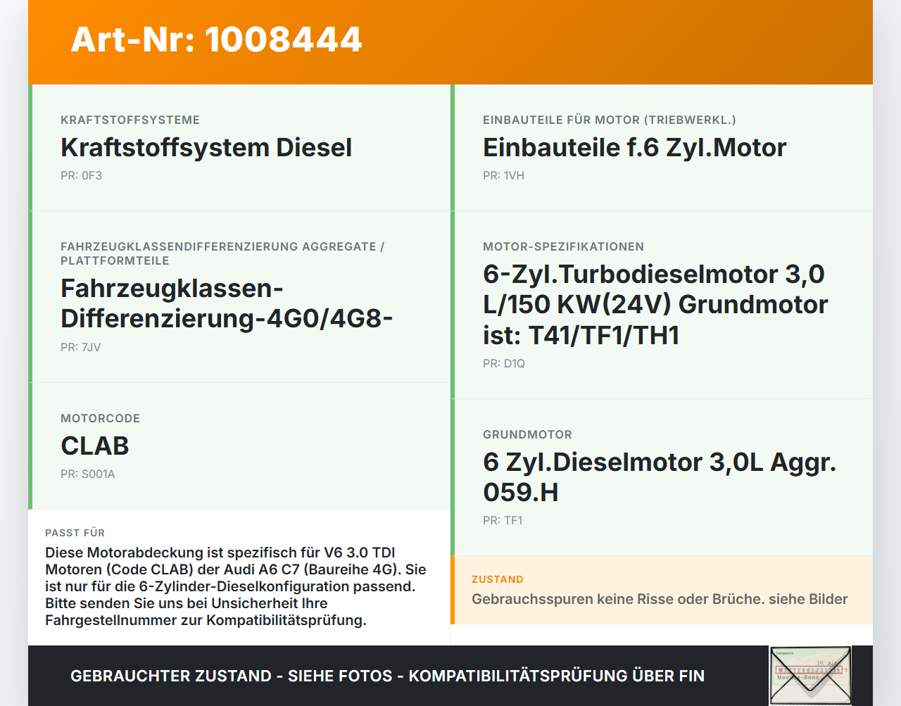 Audi A6 C7 4G 10-14 1,8 140KW CLAB Motorabdeckung V6 TDI Motor Deckel Abdeckung Audi A6 C7 4G 10-14 07.09.2011 gebraucht Vorschau 3