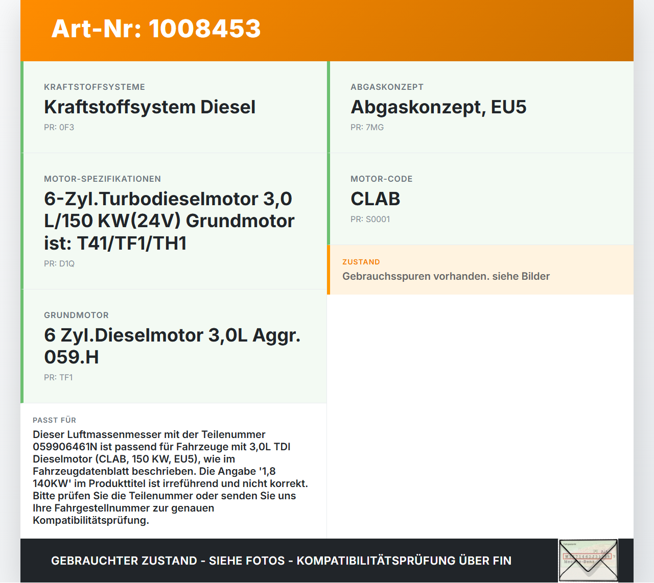 Audi A6 C7 4G 10-14 1,8 140KW Luftmassenmesser Audi A6 C7 4G 10-14 07.09.2011 059906461N HTCAFH70M-74 420133471... Vorschau 3