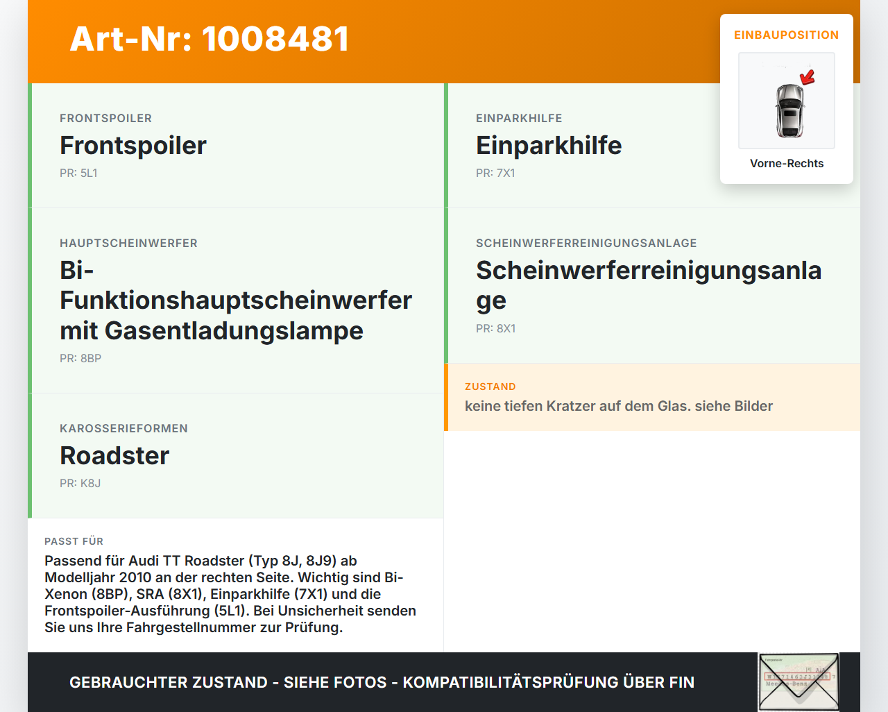 Audi TT Roadster 8J 8J9 10-14 Nebelscheinwerfer Vorne Rechts Audi TT Roadster 8J 8J9 10-14 26.04.2011 8J0941700... Vorschau 3