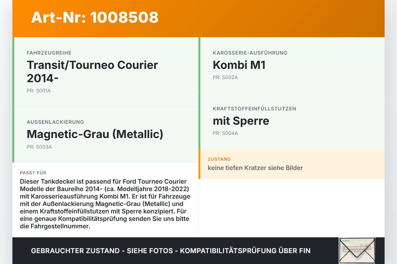 Ford Tourneo Courier 18-22 Tankdeckel Tankklappe Ford Tourneo Courier 18-22 30.12.2017 ET46-A405A02-AA gebraucht Vorschau 3