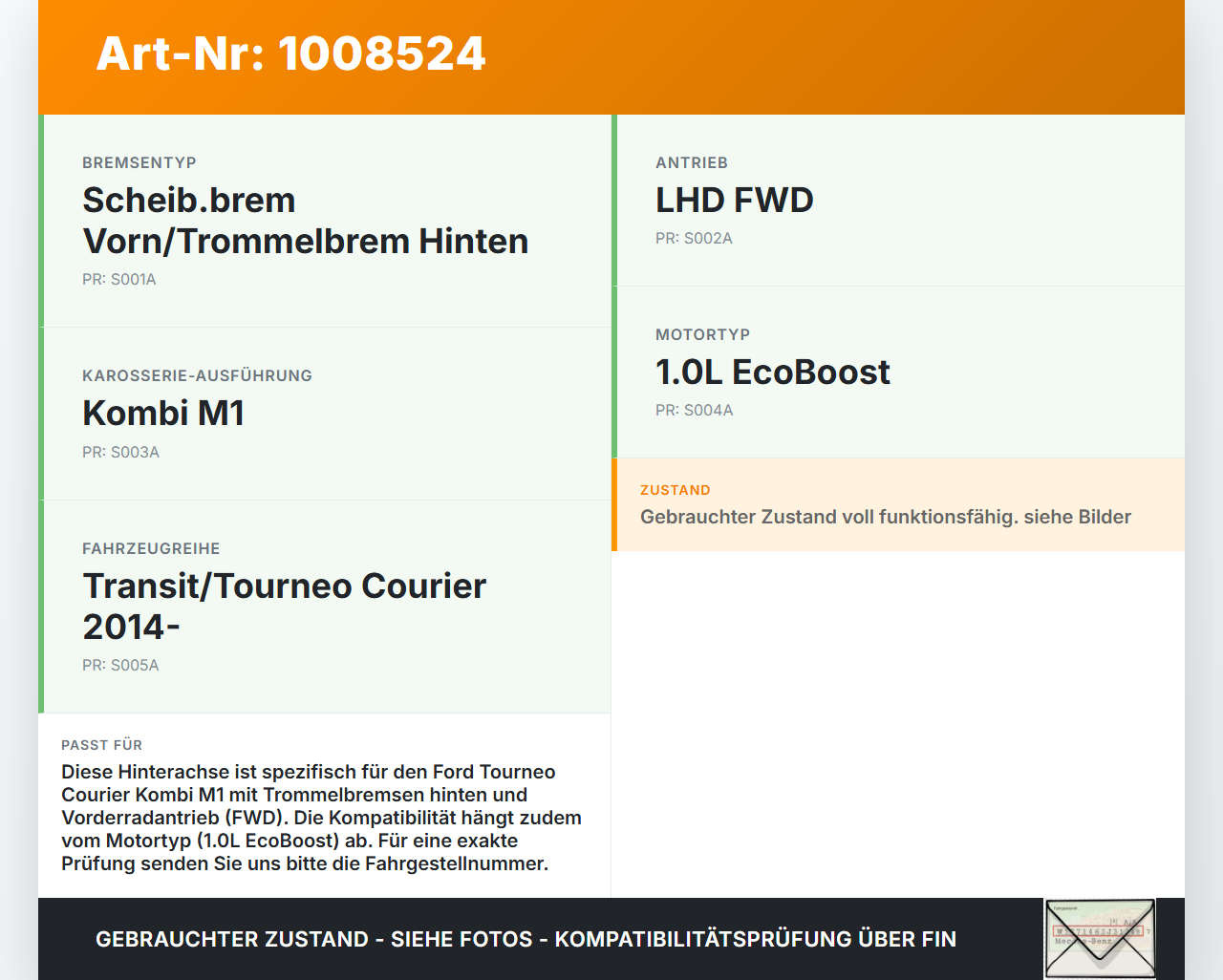 Ford Tourneo Courier 18-22 Kombi Hinterachse Achse mit Trommelbremse Ford Tourneo Courier 18-22 30.12.2017... Vorschau 3
