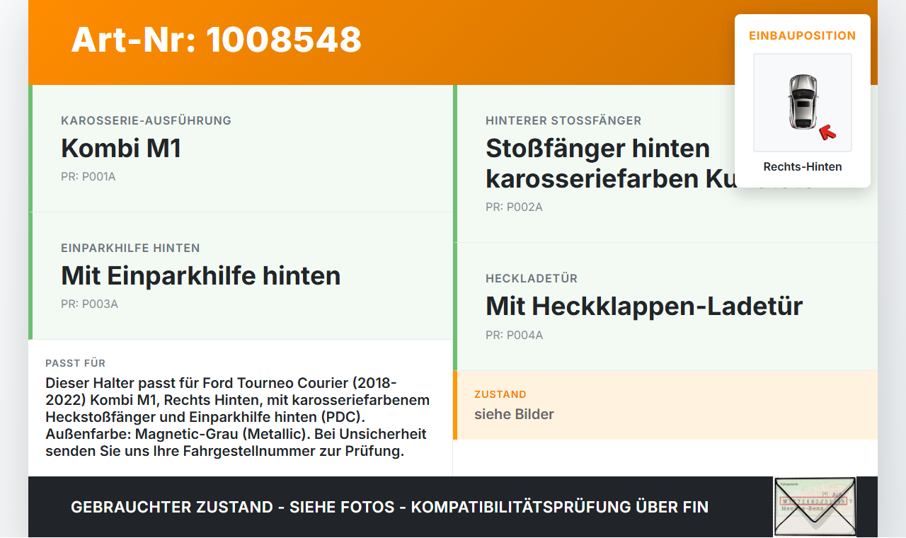 Ford Tourneo Courier 18-22 Kombi Halter Führung für Stoßstange Rechts Hinten Ford Tourneo Courier 18-22 30.12.2017... Vorschau 3