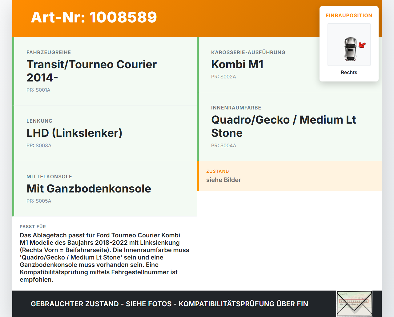 Ford Tourneo Courier 18-22 Kombi Ablagefach Staufach Fach Rechts Vorn Ford Tourneo Courier 18-22 30.12.2017... Vorschau 3