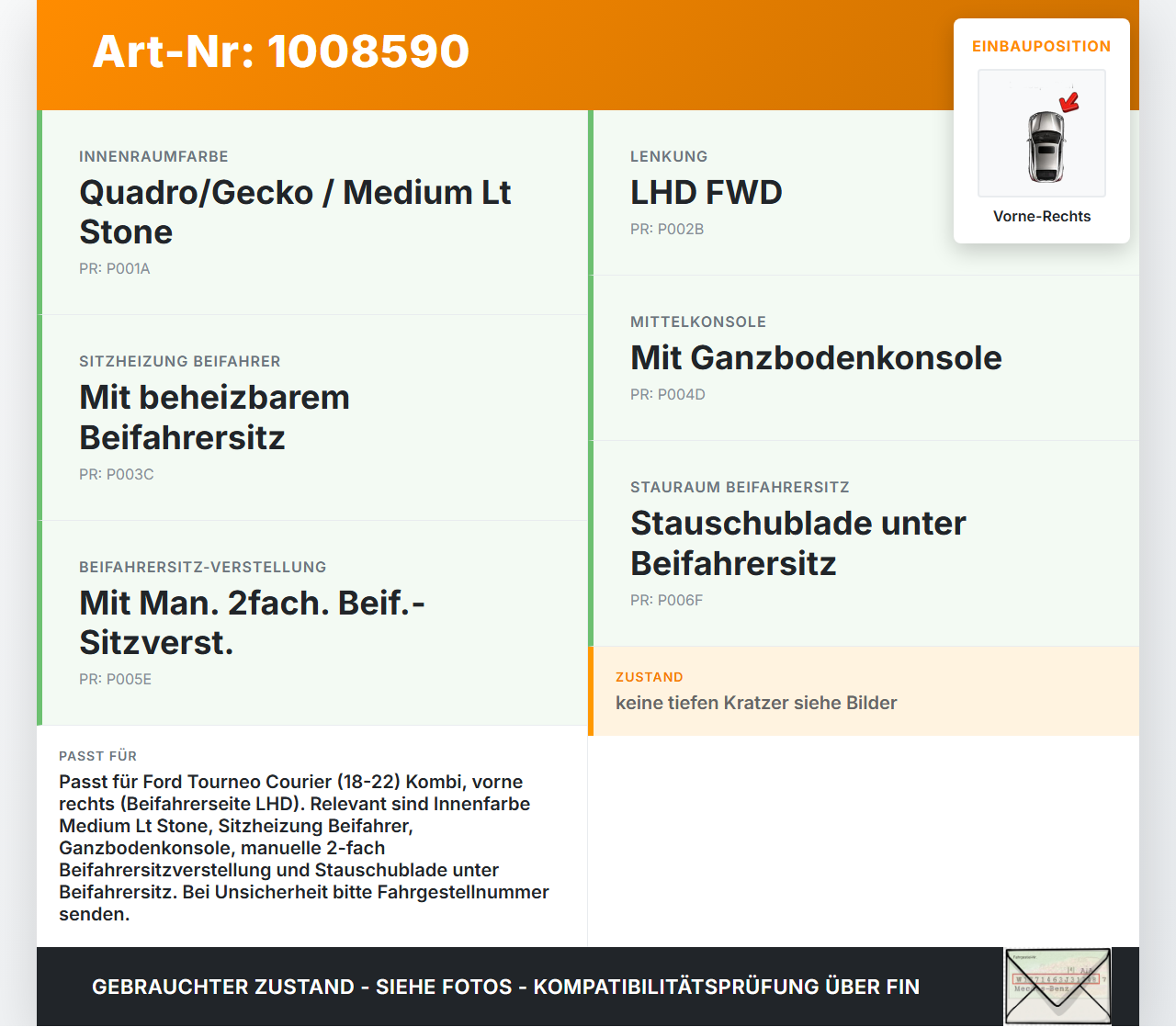 Ford Tourneo Courier 18-22 Kombi Verkleidung Sitzkonsole Sitzblende Vorne Rechts Ford Tourneo Courier 18-22... Vorschau 3