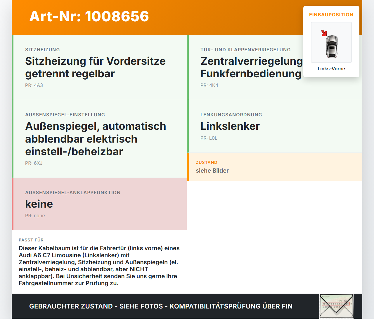 Audi A6 C7 4G 10-14 Lim Kabelbaum Tür und Fensterheber Links Vorne Audi A6 C7 4G 10-14 07.09.2011 4G5971029CA... Vorschau 3