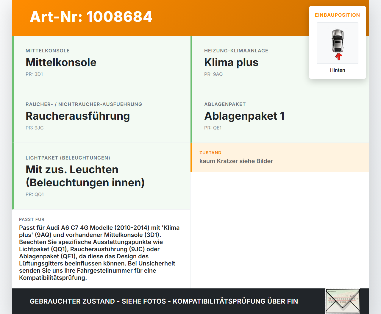 Audi A6 C7 4G 10-14 Luftdusche Luftdüse Mitte Hinten Audi A6 C7 4G 10-14 07.09.2011 gebraucht Vorschau 3