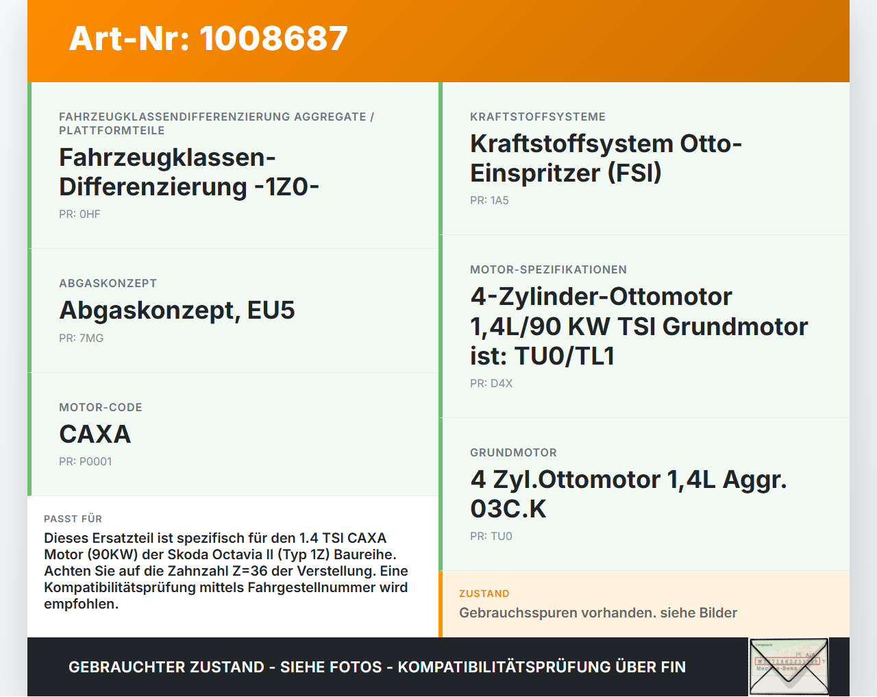 Skoda Octavia 1Z II 09-13 TSI 1,4 90KW CAXA Nockenwellenverstellung Verstellung für Nockenwelle Z=36 Skoda Octavia... Vorschau 3