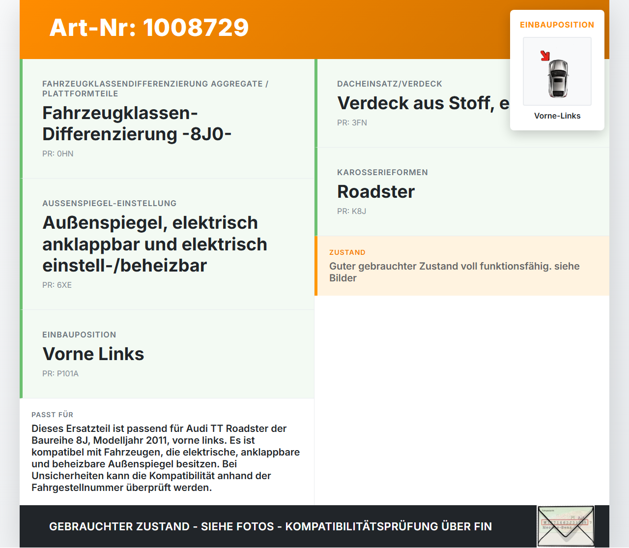 Audi TT Roadster 8J 8J9 10-14 Cabrio Fensterhebermotor Türsteuergerät Vorne Links Audi TT Roadster 8J 8J9 10-14... Vorschau 3
