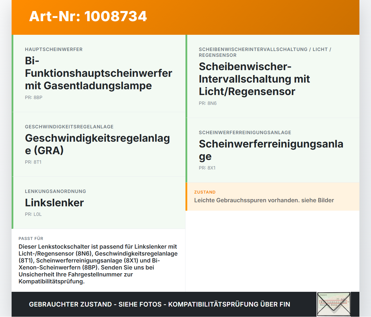 Audi A6 C7 4G 10-14 Lenkstockschalter Blinker Wischer Kombischalter Audi A6 C7 4G 10-14 07.09.2011 4G8953502A gebraucht Vorschau 3