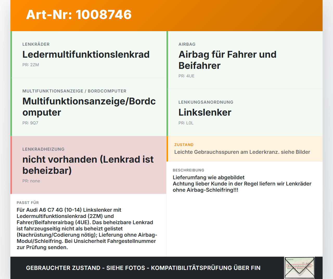 Audi A6 C7 4G 10-14 Lenkrad ohne Airbagsoul schwarz beheizbar Audi A6 C7 4G 10-14 07.09.2011 4G0419091N gebraucht Vorschau 3