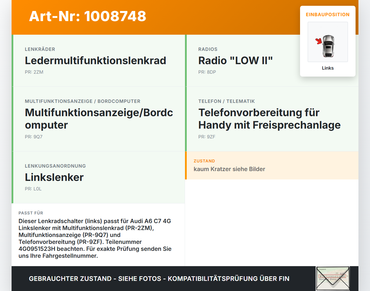 Audi A6 C7 4G 10-14 Lenkradschalter Multifunktionstasten Schalter für Lenkrad Links Audi A6 C7 4G 10-14 07.09.2011... Vorschau 3