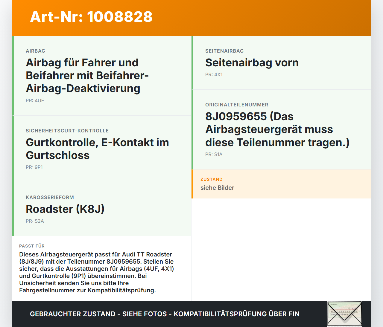 Audi TT Roadster 8J 8J9 10-14 Airbag Steuergerät Airbagsteuergerät Audi TT Roadster 8J 8J9 10-14 26.04.2011... Vorschau 3