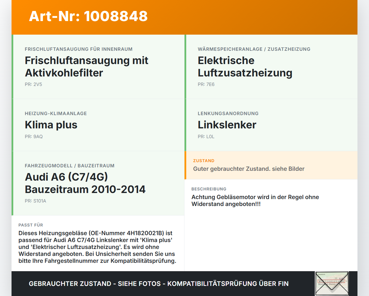Audi A6 C7 4G 10-14 Heizungsgebläse Gebläsemotor Lüftermotor Audi A6 C7 4G 10-14 07.09.2011 4H1820021B 7737081503... Vorschau 3